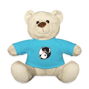 Yin Yang Cat Dog Black and White - Gift Idea - Teddy Bear - atoll blue - Front