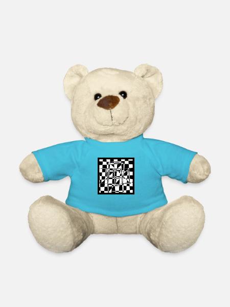 Chessboard modified, on white - Teddy Bear - atoll blue