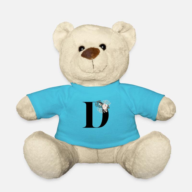 lettre D fleuris - Nounours - bleu outremer