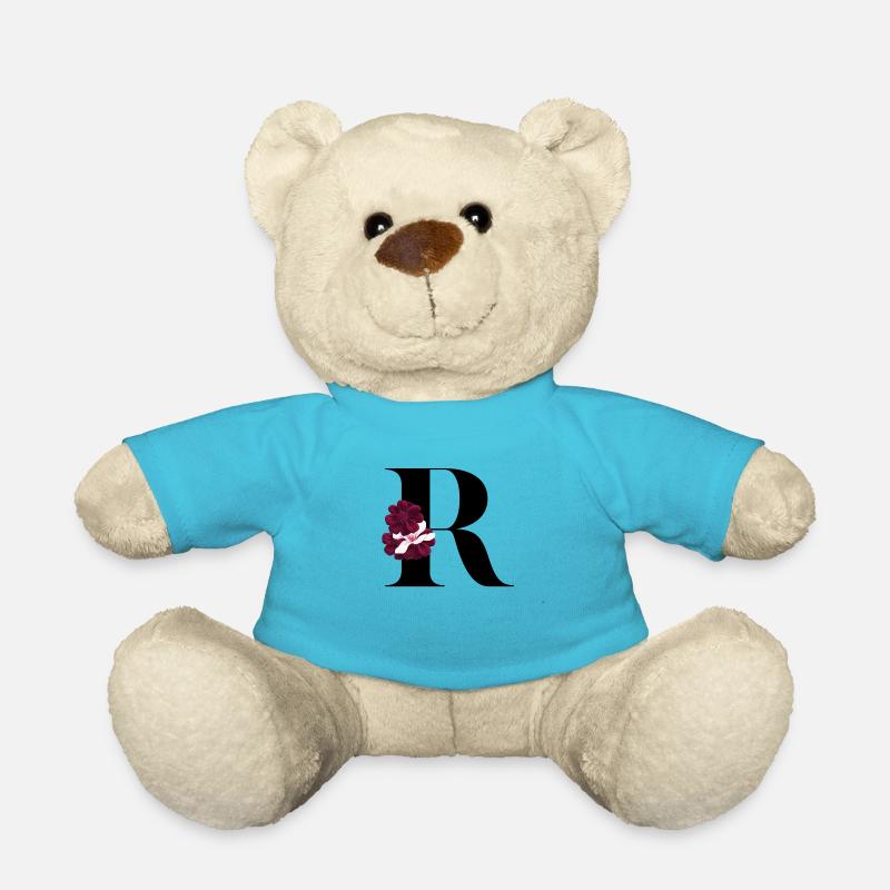 lettre R fleuris - Nounours - bleu outremer