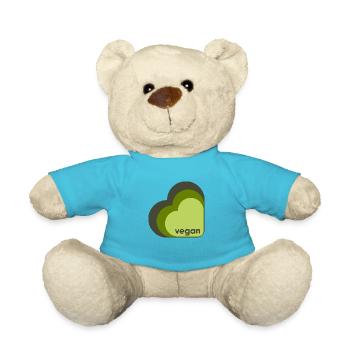 Grünes veganes Herz drei Farben - Teddy - Atollblau - Vorne