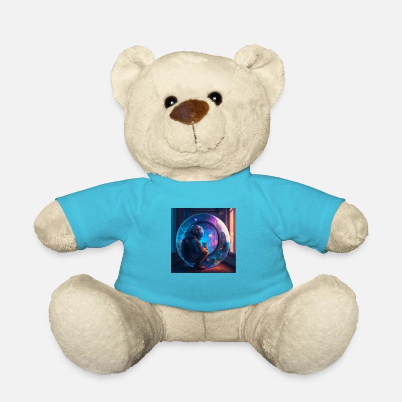 Astronaut and his cat lost in space-time - Teddy Bear - atoll blue