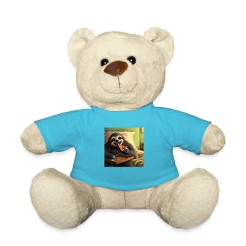 Glückliches Faultier isst Pizza - Teddy - Atollblau - Vorne