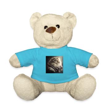 Katze Wolle Strick Pullover Stricken Lustig Süß - Teddy - Atollblau - Vorne
