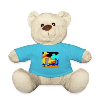 Surfende Katze im Meer - Teddy - Atollblau - Vorne