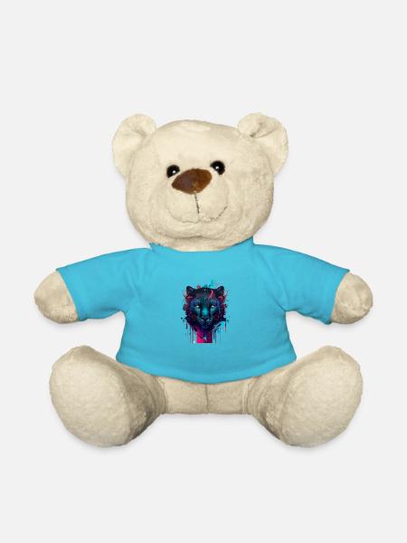 Schönes T-Shirt mit Pantherkopf sehr Design - Teddy - Atollblau