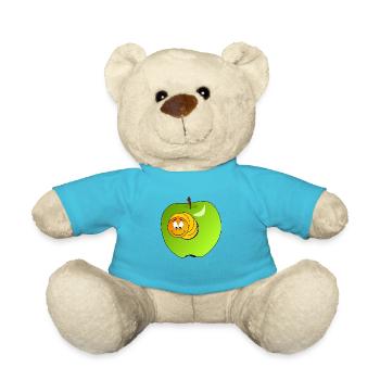 Funny caterpillar in a green apple - Teddy Bear - atoll blue - Front