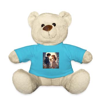Amour fille et garçon avec des fleurs - Nounours - bleu outremer - Devant