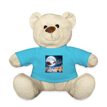 Santa Claus Sleigh Reindeer Christmas Tree Christmas Eve Gifts - Teddy Bear - atoll blue - Front