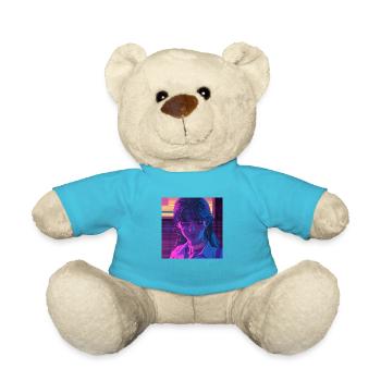 80er Jahre Anime Mädchen beruhigender hochwertiger Modedruck - Teddy - Atollblau - Vorne