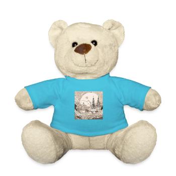 Minimalist Temple Pagodas Art - Teddy Bear - atoll blue - Front