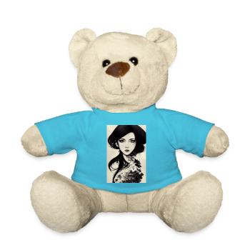 Femme japonaise peinte à l’encre noire - Nounours - bleu outremer - Devant