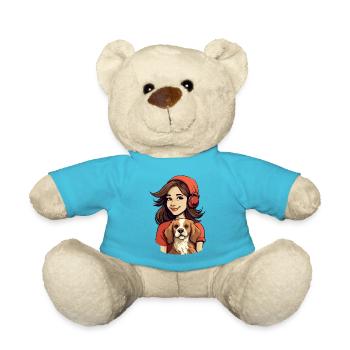 Nur ein Mädchenkopf und ihr Hund im Cartoon-Stil - Teddy - Atollblau - Vorne