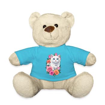 Katze mit Rosen - Teddy - Atollblau - Vorne