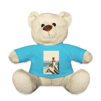 Un moment de repos, femme sur des rochers au bord de la mer | IA - Nounours - bleu outremer - Devant