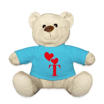 Rotes Herz Buchstabe T - Teddy - Atollblau - Vorne