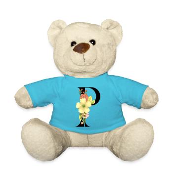 Elegant letter 'P' with flowers - Teddy Bear - atoll blue - Front