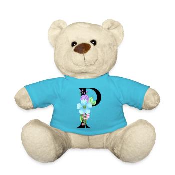 Elegant letter 'P' with flowers - Teddy Bear - atoll blue - Front