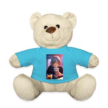 Manga Girl Illustration – Stunning Anime - Teddy Bear - atoll blue - Front