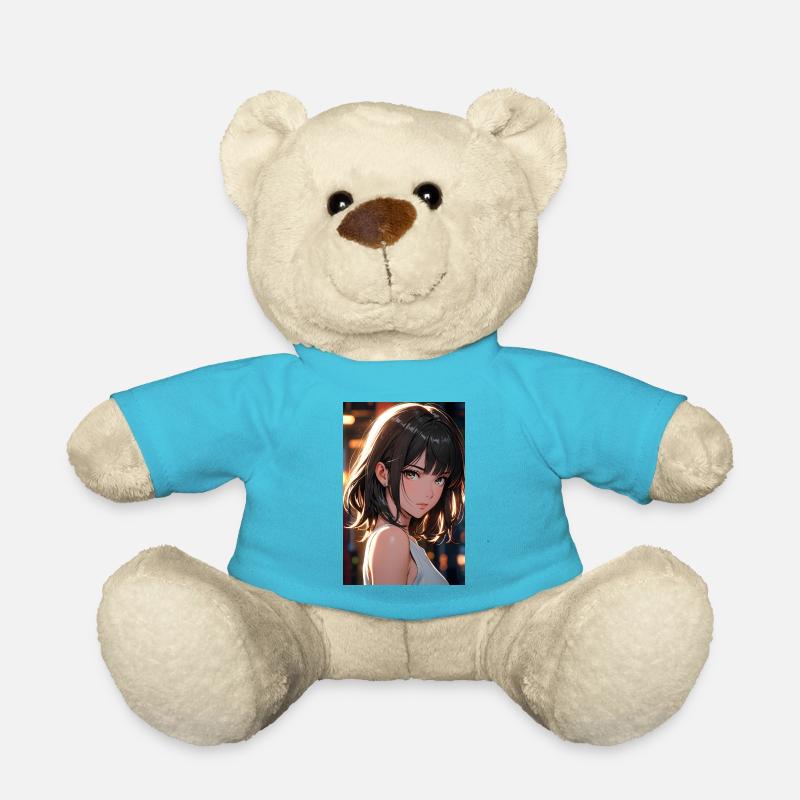Wunderschöne Anime-Kunst – Porträt eines Mädchen - Teddy - Atollblau