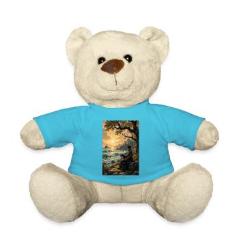 Schöne Küstenlandschaftsfrau mit Katze - Teddy - Atollblau - Vorne