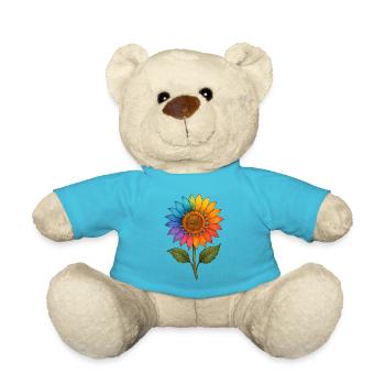 Rainbow Sunflower – Farbenfrohes Blumendesign mit - Teddy - Atollblau - Vorne