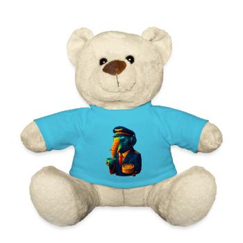 WPAP Style Animals - Elephant Flight Captain with Coffee - Teddy Bear - atoll blue - Front