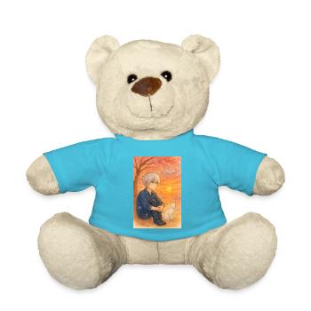 "Sakura Night – Mount Fuji under the stars" - Teddy Bear - atoll blue - Front