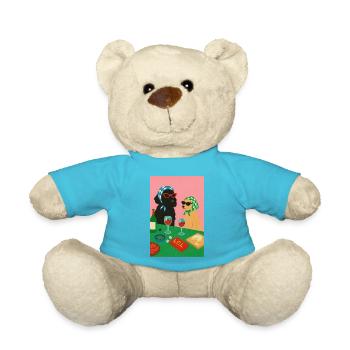 Stilvolle Hunde in der Cartoon-Weinbar - Teddy - Atollblau - Vorne