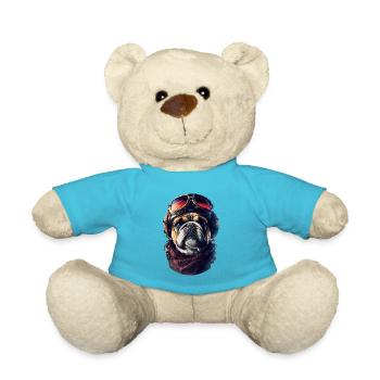 English Bulldog Vintage Pilot - Teddy Bear - atoll blue - Front