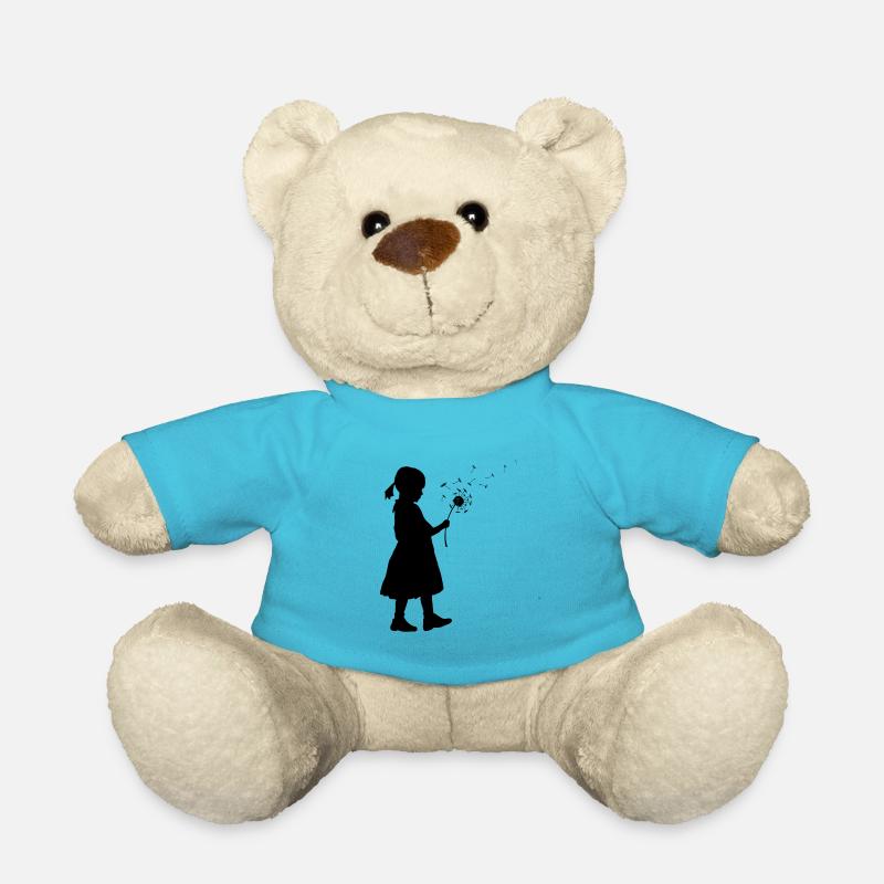 Mädchen mit Pusteblume - Teddy - Atollblau