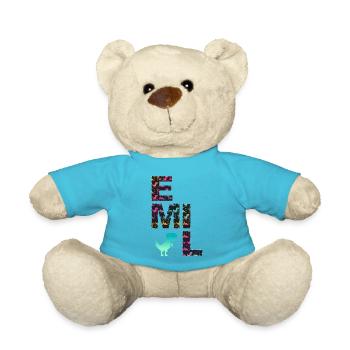 EMIL - Beautiful boy name with dinosaur - Teddy Bear - atoll blue - Front