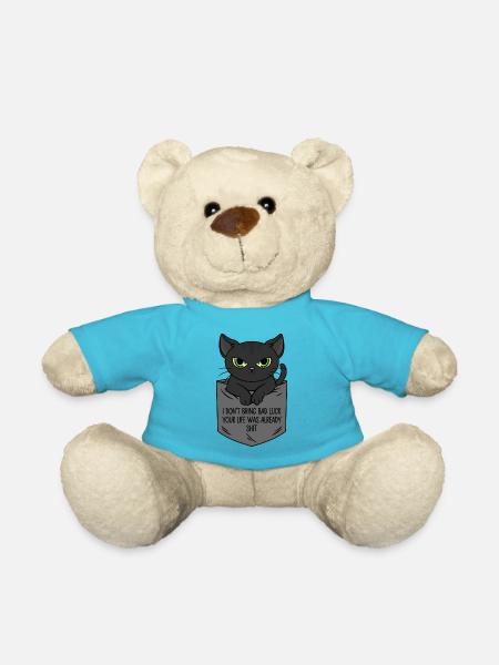 Schwarze Katze Brusttasche Ich bringe kein Unglück - Teddy - Atollblau
