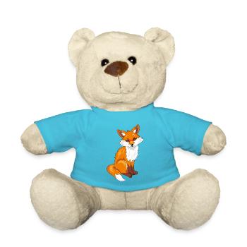 Sitting cute shy fox - Teddy Bear - atoll blue - Front