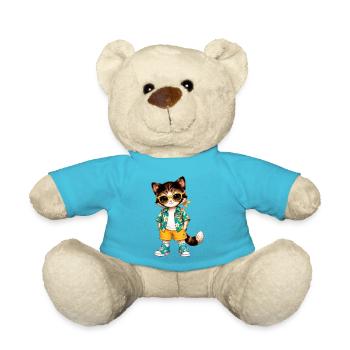 Hawaiian Tropical Cat Yellow Glasses - Teddy Bear - atoll blue - Front