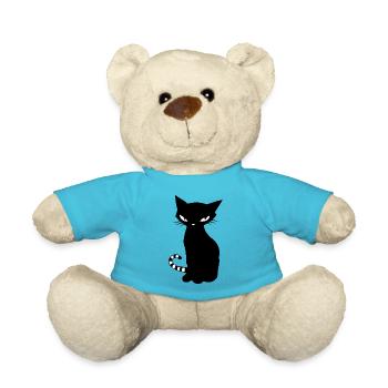 Black cat - Teddy Bear - atoll blue - Front