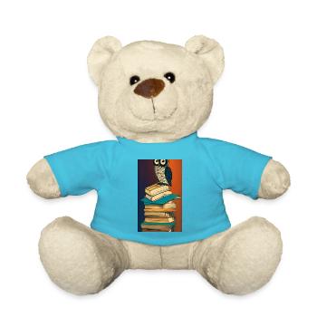 Comic Cartoon Cute Book Owl Owl Book Stack - Teddy Bear - atoll blue - Front