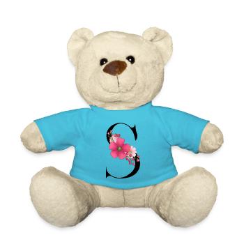 Elegant letter 'S' with flowers - Teddy Bear - atoll blue - Front