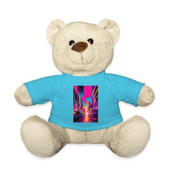 Vibrant Neon Cityscape, Futuristic Urban Art - Teddy Bear - atoll blue - Front