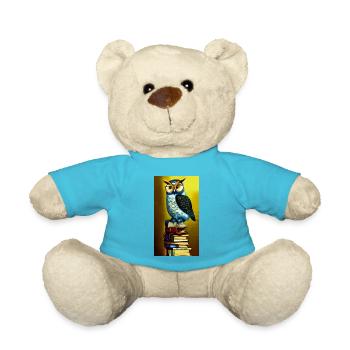 Comic Cartoon Creepy Bookworm Book Stack - Teddy Bear - atoll blue - Front