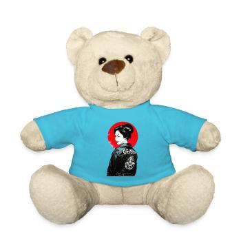 Geisha Motorcycle - Japanese Retro Urban Geek Tee - Teddy Bear - atoll blue - Front