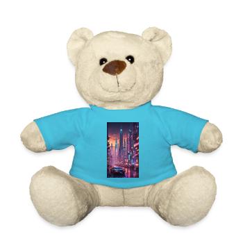Futuristische Stadtlandschaft bei Nacht - Teddy - Atollblau - Vorne