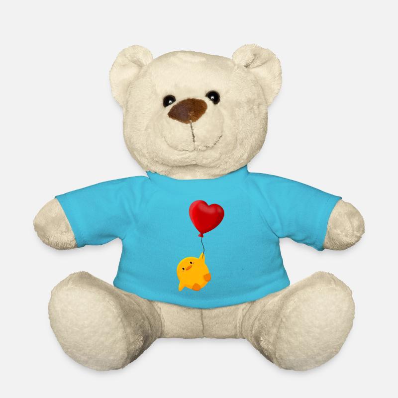 Süßes Küken schwebt an Herz Luftballon - Teddy - Atollblau