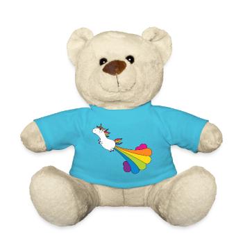 Funny pupping unicorn with rainbow cloud - Teddy Bear - atoll blue - Front