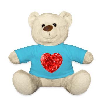Roter Herz Rubin Geschenk Idee - Teddy - Atollblau - Vorne