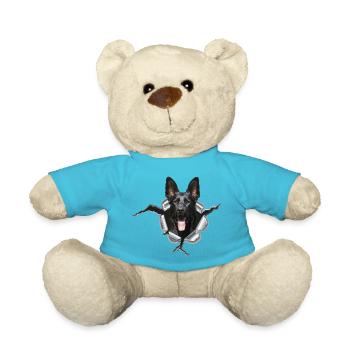 Schwarzer Schäferhund im Metall Loch - Teddy - Atollblau - Vorne