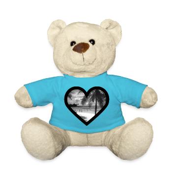 Strand mit Palmen / schwarzer Herz Rahmen - Teddy - Atollblau - Vorne