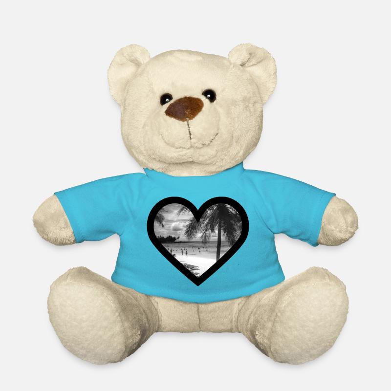 Beach with palm trees / black heart frame - Teddy Bear - atoll blue
