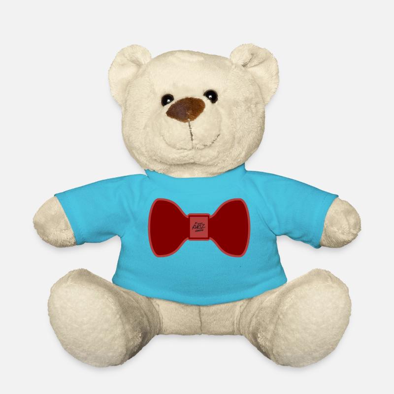 Bow tie - red - Teddy Bear - atoll blue