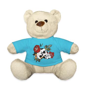 Totenkopf Blume rosa Blatt Tattoo Kopf des Todes - Teddy - Atollblau - Vorne
